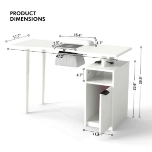 Fluted Manicure Table With Dust Collection, Fashion Nail Station With Storage Cabinet